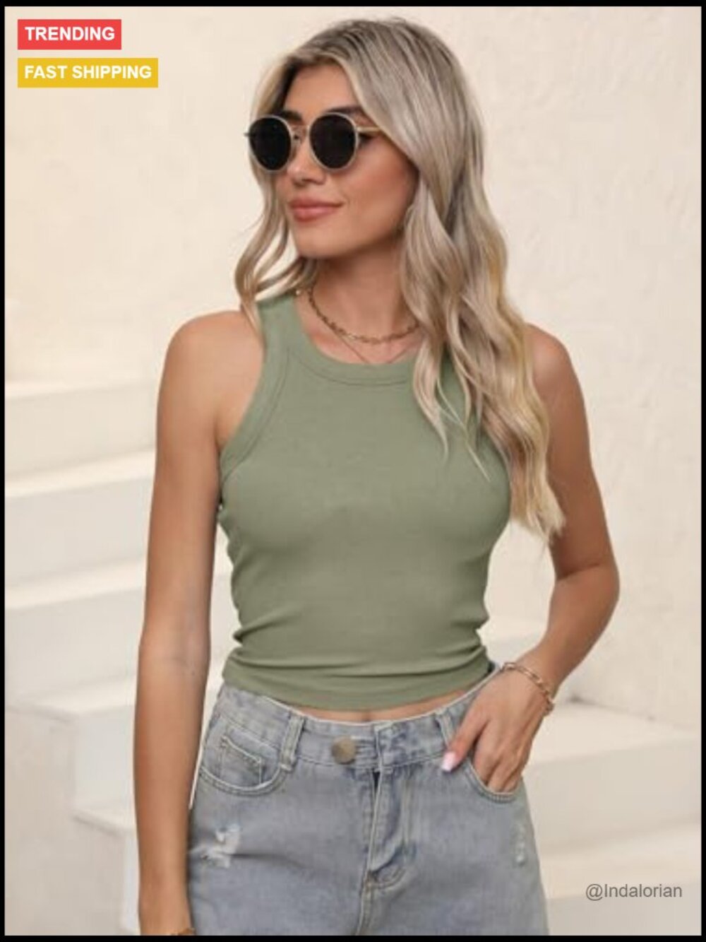 Ribbed Racerback Tank Top Sleeveless Crewneck Slim Fit Tunic Tops - Picture 2 of 7
